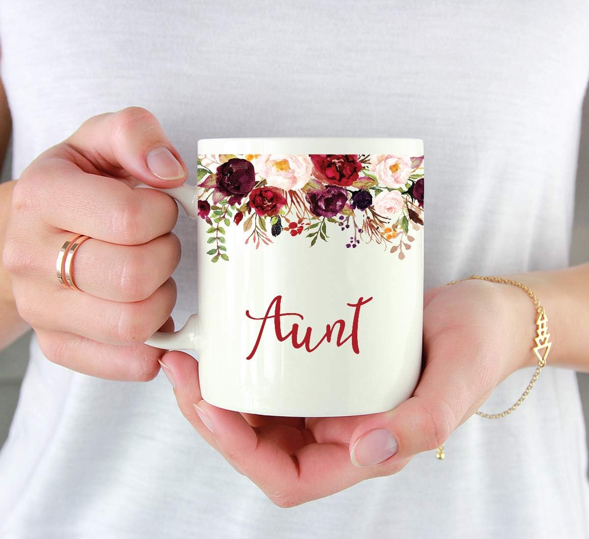 Andaz Press 11oz. Mother's Day Ceramic Coffee Tea Mug Gift, Fall Autumn Marsala Burgundy Flowers Roses Florals, Aunt, 1-Pack, Includes Gift Box