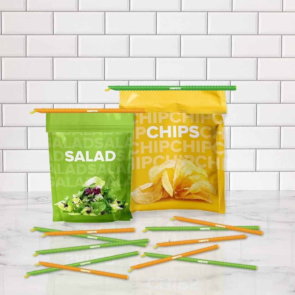Gripstic Bag Sealer - Reusable Chip Bag Clips. Patented. Airtight & Waterproof Seal on Food Storage Bags, Kids Snacks & More. Near Zero Waste