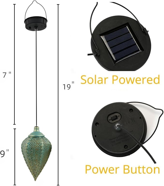 Solar Outdoor Lanterns- Hanging Lights, Set of 2 Moroccan Style Garden Party Decorative Rechargeable Lantern, Hurricane Lamps are Great for Front Porch, Patio and Yard
