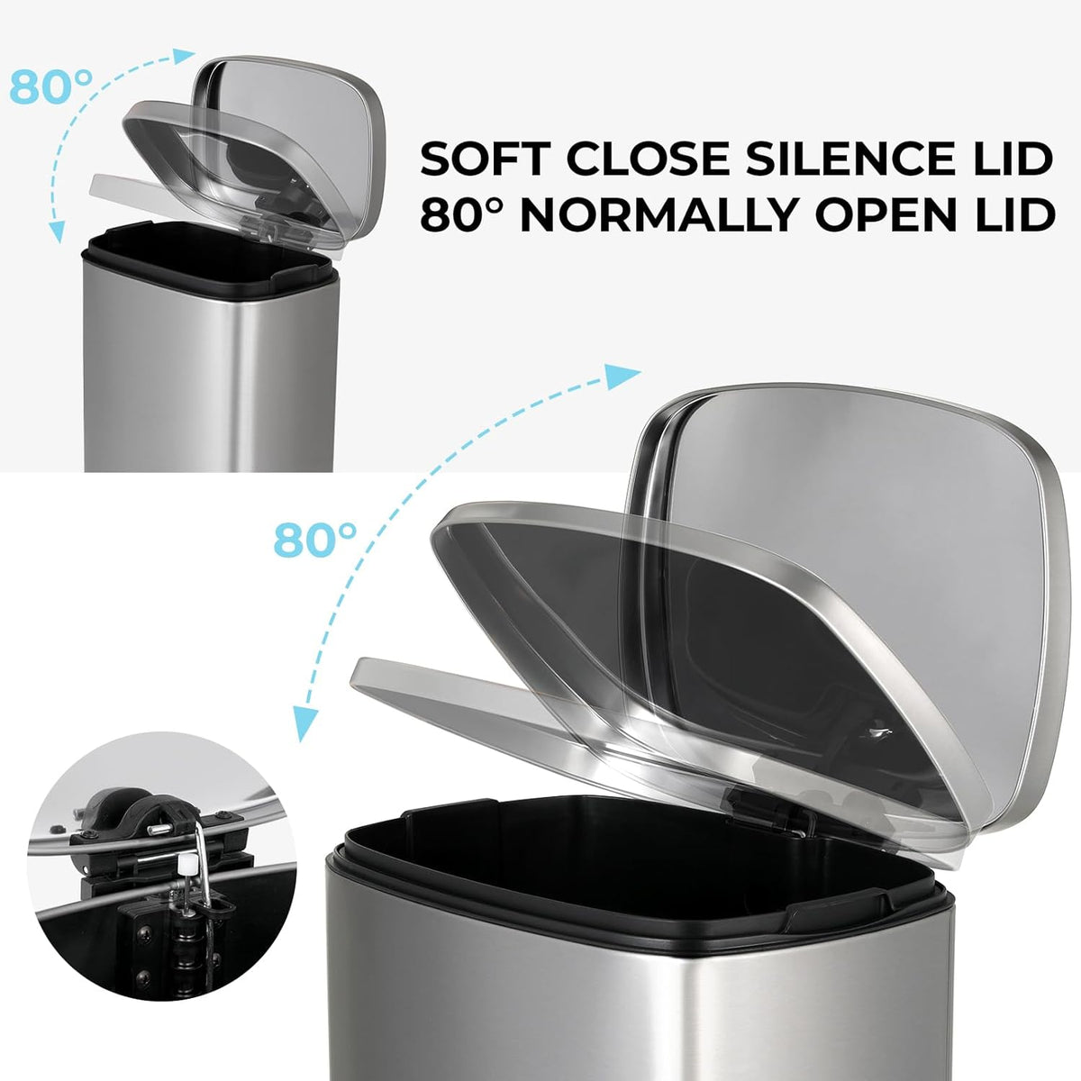 8 Gal Kitchen Trash Can, 30L Recycling or Garbage Bin, Brushed Stainless Steel Waste Basket, Soft&Quiet Close Dustbin, with Step-On Pedal, Removable Inner Bucket, for Home, Office, LIving Room