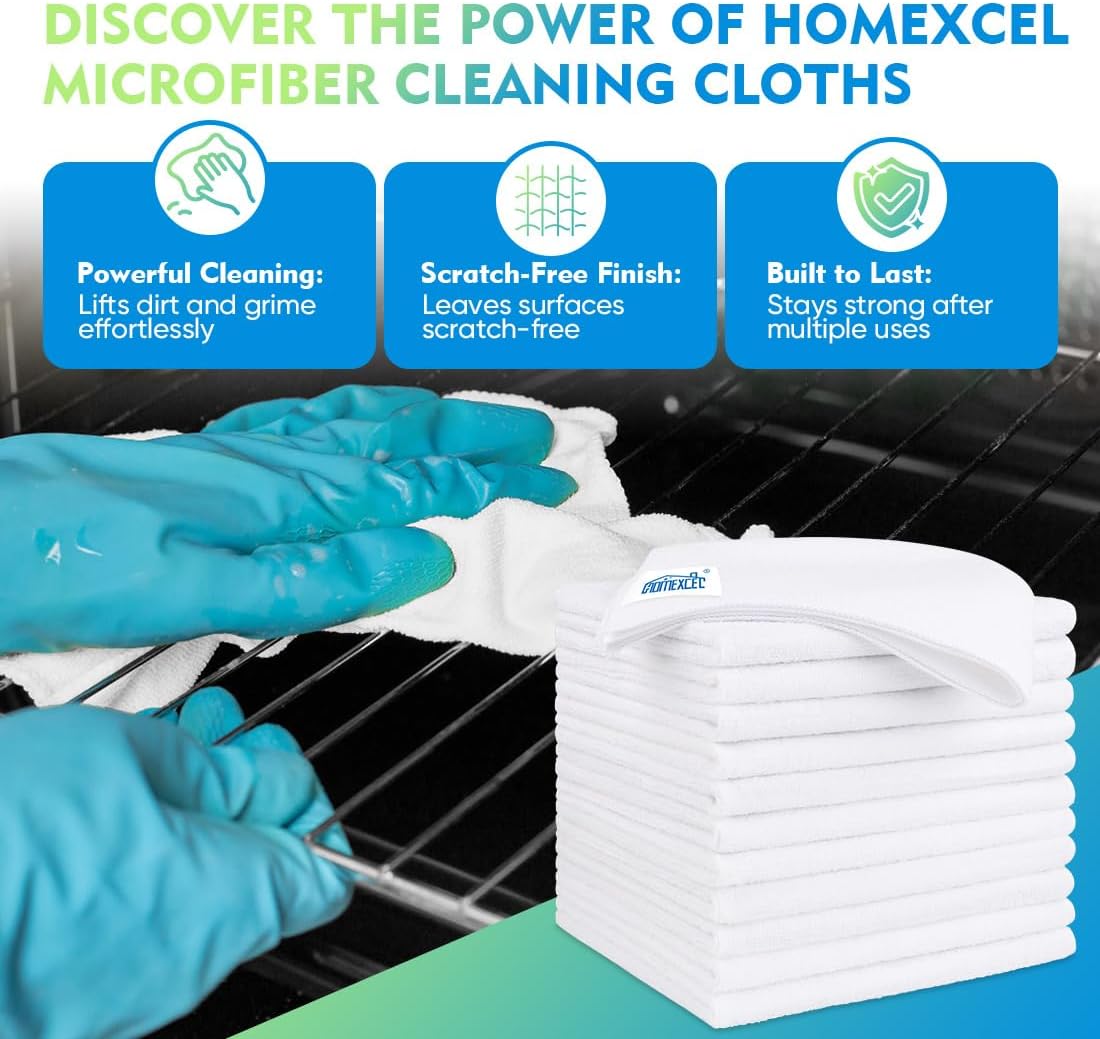 Homexcel Microfiber Cleaning Cloth 6 Pack 12.5 x 12.5 inch Microfiber Towels for Cars Ultra Absorbent Car Washing Cloth Lint Free Streak Free