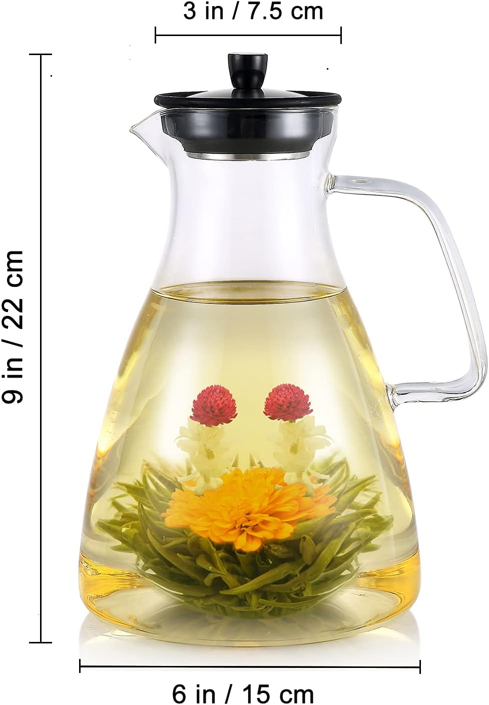 Teabloom Extra-Large Multi-Brew Glass Teapot + Kettle + Pitcher (68 OZ / 2.0 L / 8 Cups) – For Hot Tea, Iced Tea