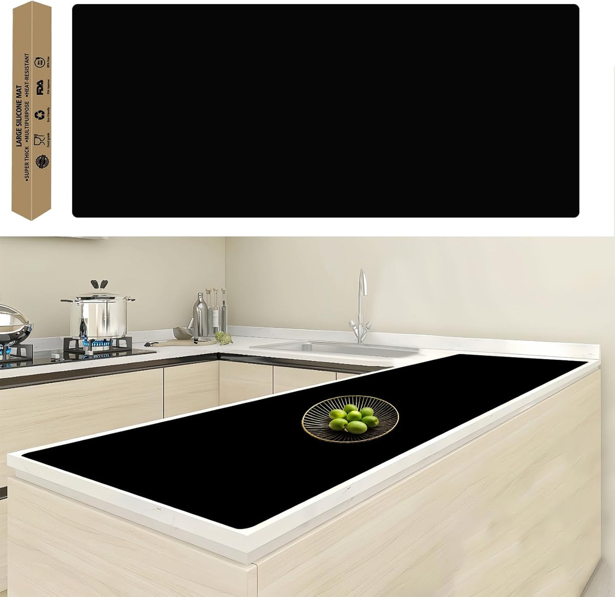 120"x24"(305cmx60cm) Large Silicone Kitchen Counter Mat, Heat Resistant Non-Slip Countertop Protector, Waterproof Multipurpose Mat for Kitchen Island