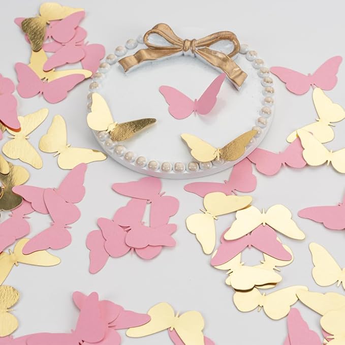 300PC Pink Gold Butterfly Confetti Butterfly Baby Shower Decorations Spring Wedding Bridal Shower Birthday Table Decor