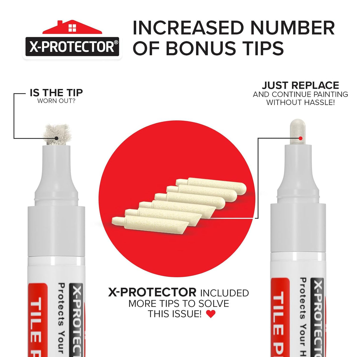 X-Protector Water Based Grout Marker - 2 PCS with 8 Tips, Light Grey