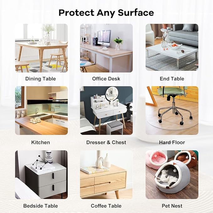Clear PVC Table Protector 12x55" Crystal Vinyl Table Pad Wood Furniture Screen Protection Plastic Table Top Cloths for Coffee Table TV End Cabinet Table Dinner Table Waterproof Non-slip Desk Cover Pad