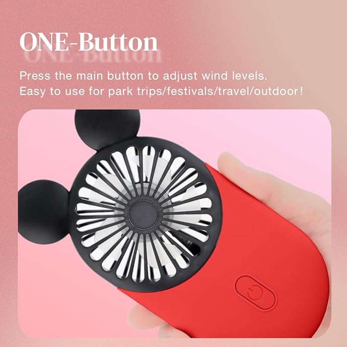 Cute Mouse Personal Mini Fan, Rechargeable Handheld USB Fan, 3 Adjustable Wind Speeds and Wearable Design, Portable Pocket Size for Indoor Or Outdoor Activities (Red)