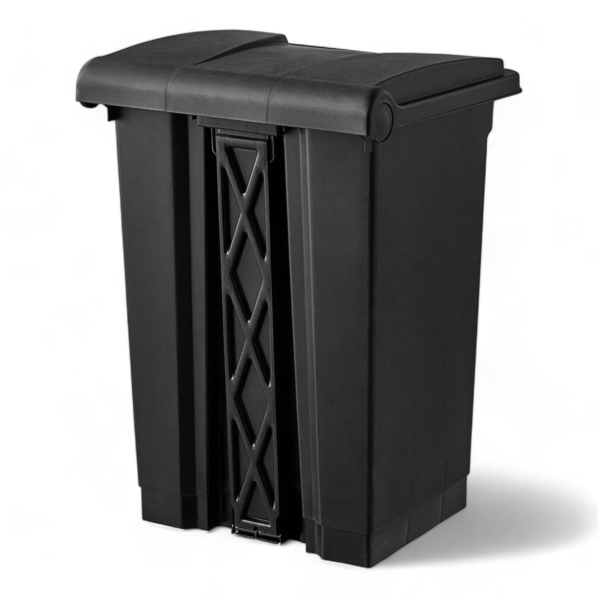 PRO&Family Step-On Trash Can with Lid, Plastic Waste Bin, Foot Pedal Operation (Black, 12 Gallon)