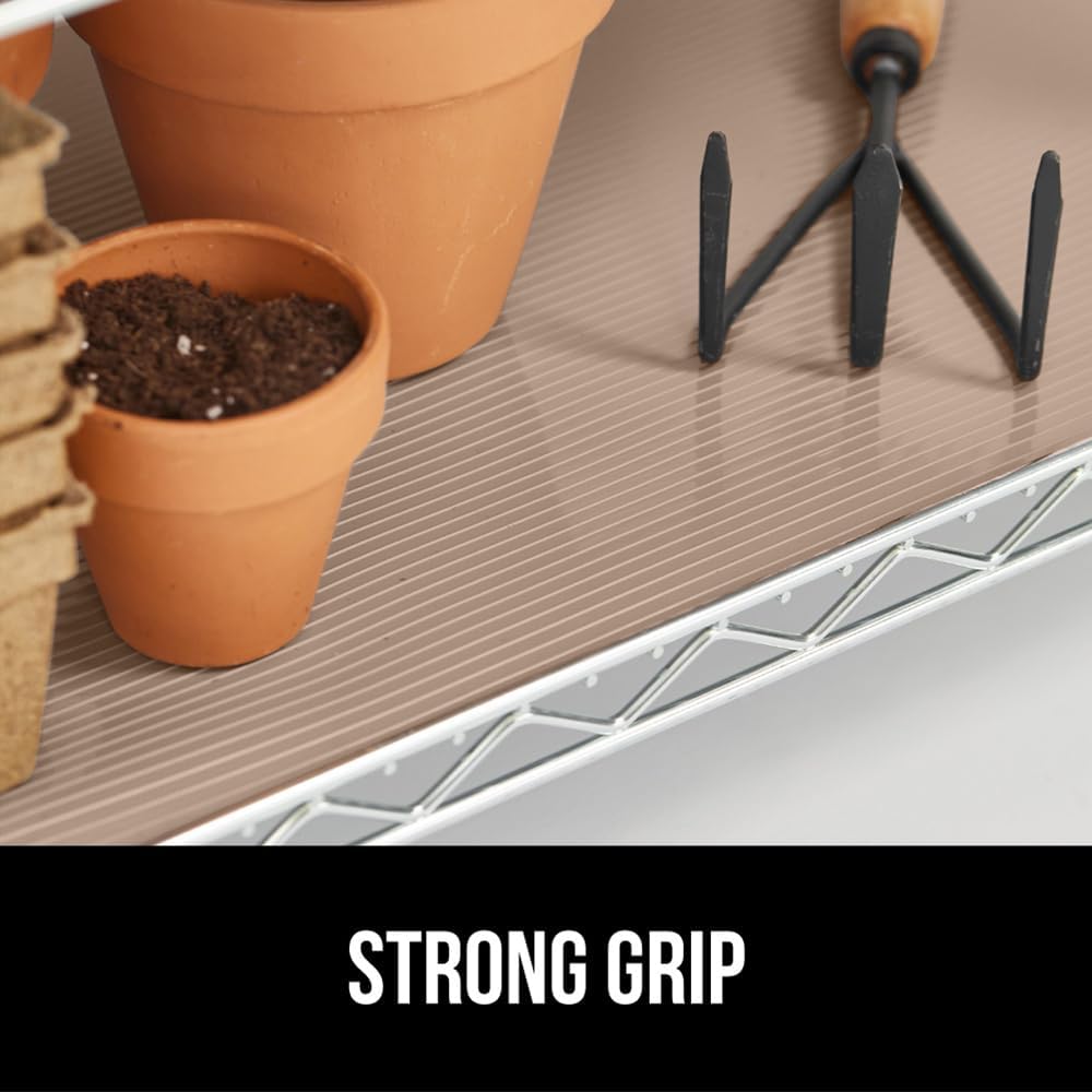 GORILLA GRIP DuraGuard Shelf Liner, Non-Adhesive Cabinet Liners for Kitchen Drawers, Shelves, Refrigerator, Pantry Storage, Bathroom Closet, Durable Waterproof BPA Free Ribbed Plastic, 12x20 Beige