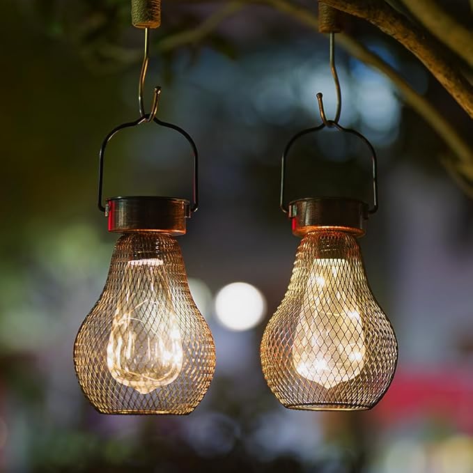 Solar Lanterns Outdoor Hanging Lights for Porch Waterproof,2 Pack Solar Lights Led Powered Lanterns Decorative for Outside Yard Garden Patio Pathway Decor
