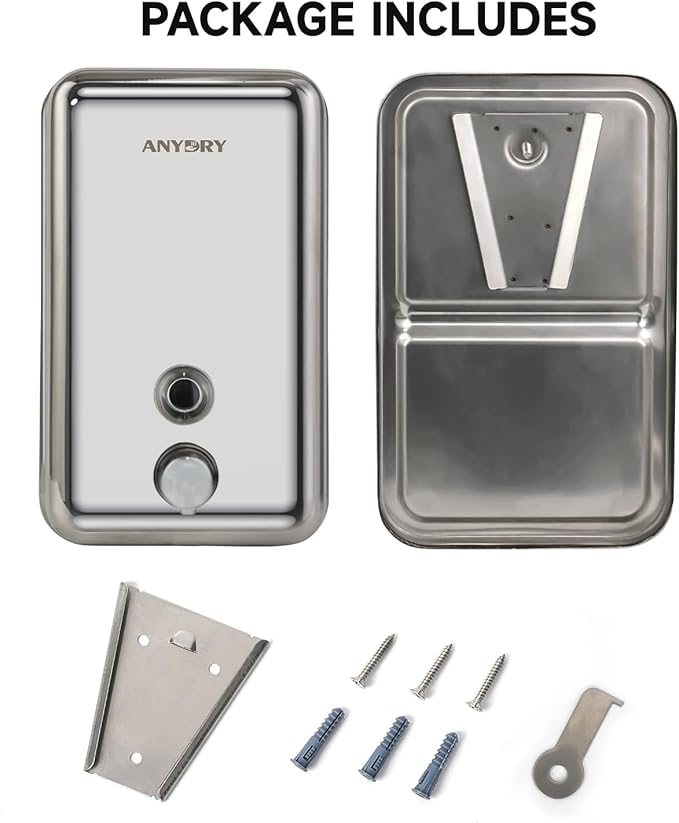 anydry Commercial Soap Dispenser Wall Mount, Polished Stianless Steel Finish Manual Liquid Soap Dispenser - 37oz (1100ml) Model AD1003