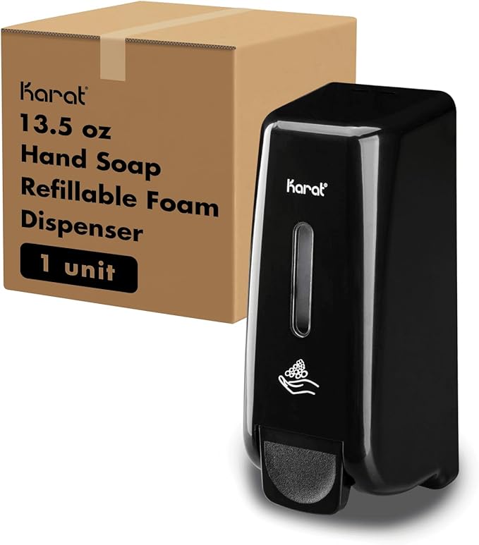 Karat 13.5oz Manual Foam Soap Dispenser - Refillable, Wall Mount/Stand, Black - Ideal for Bathroom Use - 1 Unit, JSD-HSF01B