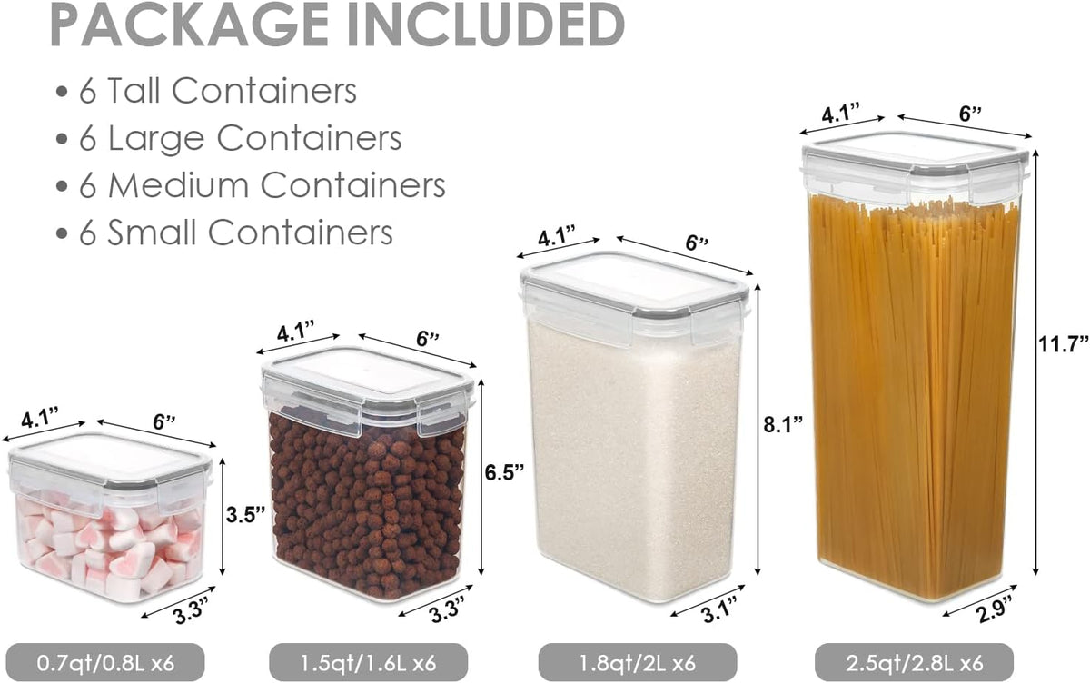 Vtopmart Airtight Food Storage Containers with Lids, 24 pcs Plastic Kitchen and Pantry Organization Canisters for Cereal, Dry Food, Flour and Sugar
