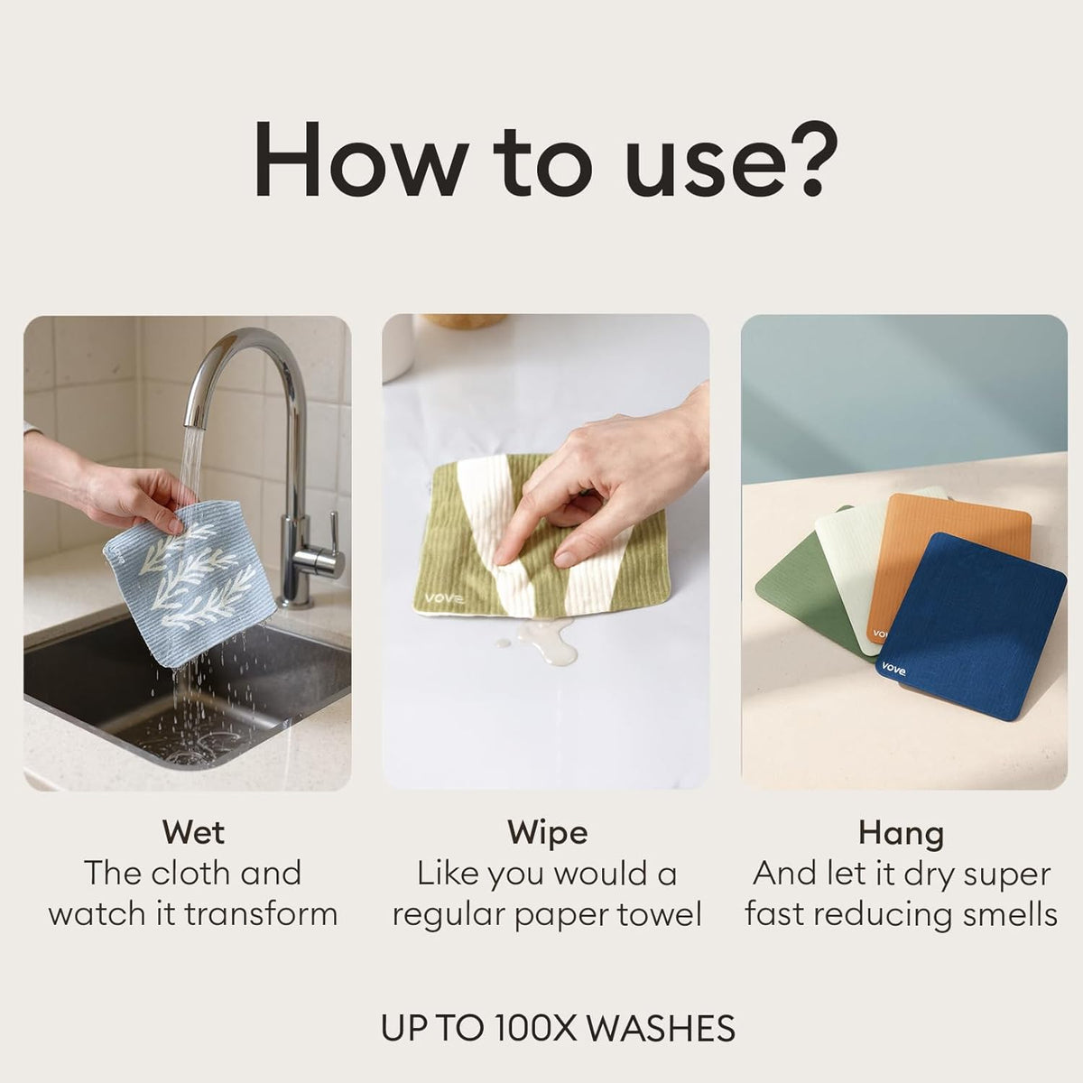 Vove Swedish Dishcloths 5-Pack, Essential Neutrals - FSC Certified Cellulose & Cotton, Oeko-TEX Standard 100