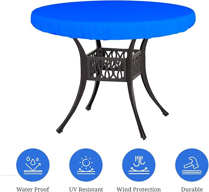 Covers & All Round Table Top Cover, 18 Oz Heavy Duty Waterproof UV & Weather Resistant Patio Table Cover, Outdoor Table Cover for Patio Outdoor Furniture & Coffee Table (48" Diameter x 4”H, Blue)