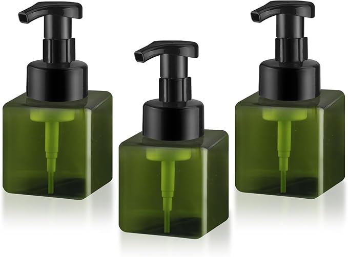 3 Pack Foaming Soap Dispenser Empty Plastic Foam Pump Bottle Refillable Foam Soap Bottle Dispenser for Shampoo Liquid Soap Face Wash (Green, 250ml/8.3oz)