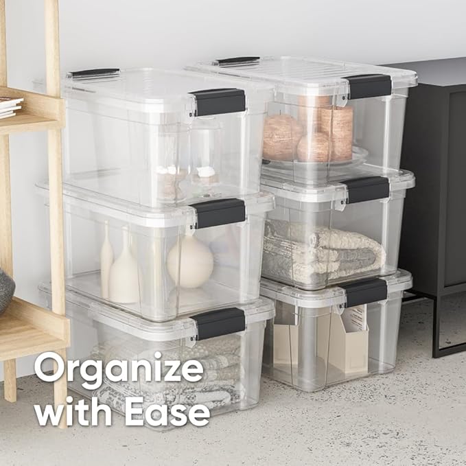 Superio Clear Storage Box with Lid, Plastic Container Bin for Organizing, Stackable Crate, BPA Free, Non Toxic, Odor Free, Organizer for Home, Office, School, and Dorm (14.7 Qt (Deep)
