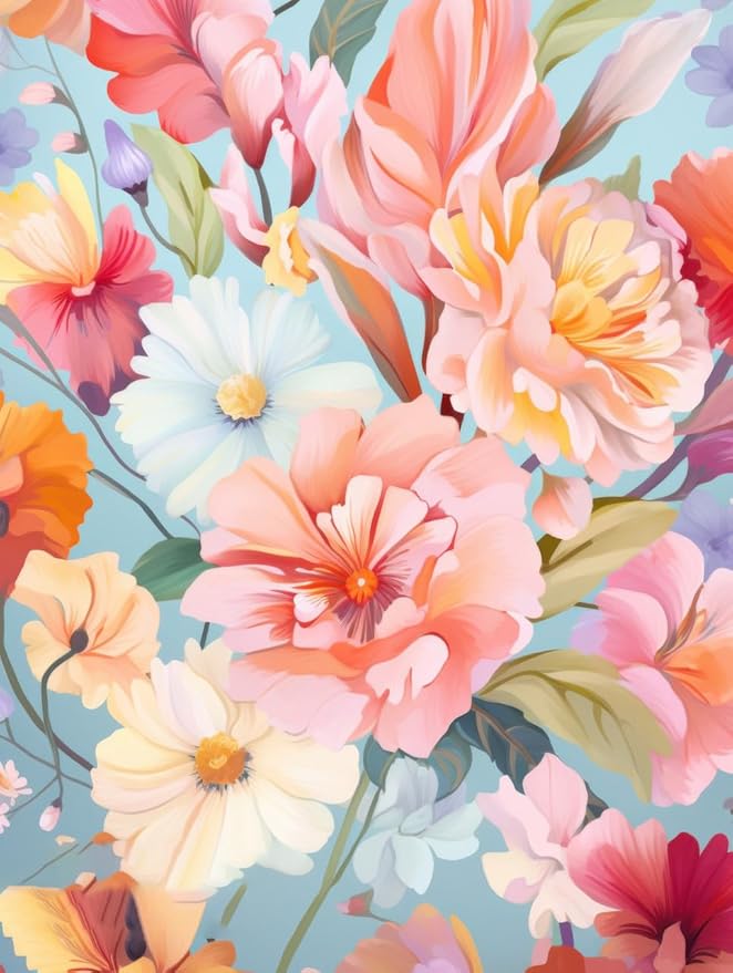 Outdoor Flower Rug with Anti Slip Backing Vibrant Waterproof 5x8 Area Rugs for Patio Deck Balcony Camping Garden Porch Large Floral Outside Carpet Peach Pink Blue Aesthetic Thick Mat