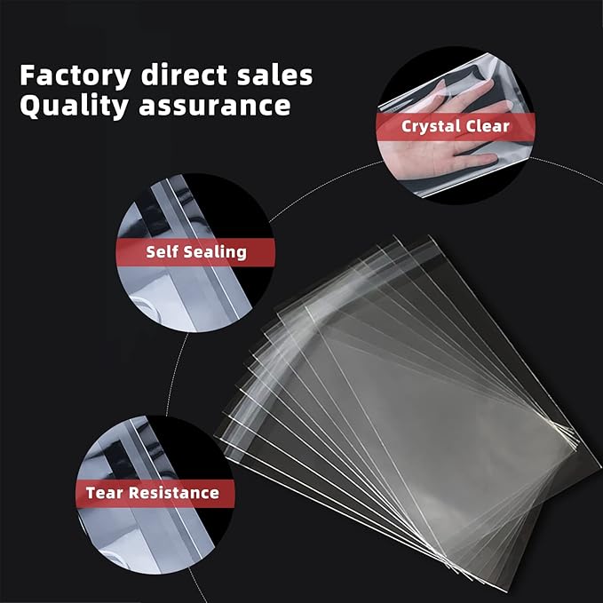 Self Sealing Cellophane Bags, Clear Resealable Bags for Packaging Clothing, 11x15 in, 100 Pcs