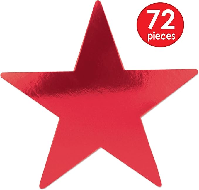 Beistle 72-Pack Foil Red Star Cutouts, Patriotic Party Decorations for Festive Occasions & Celebrations, Starry Theme Decor for Wall & Table, 5”