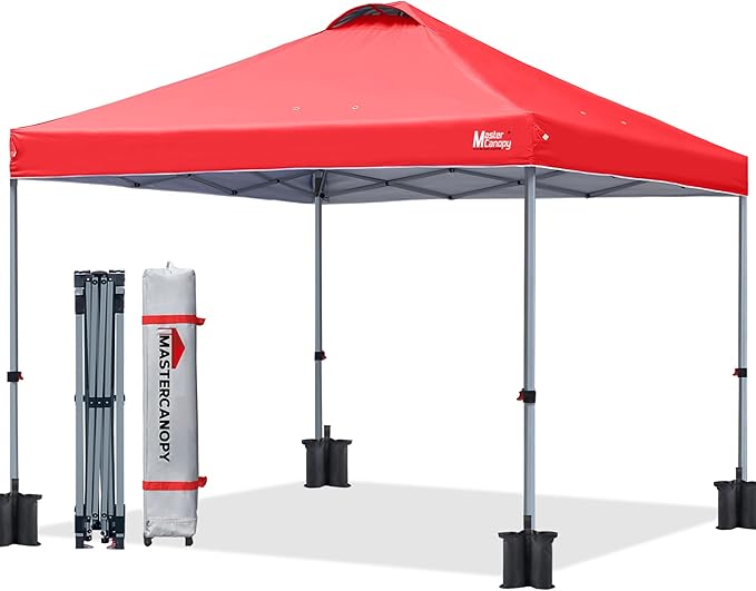 MASTERCANOPY Pop-up Canopy Tent with Roller Bag (8x8, Red)