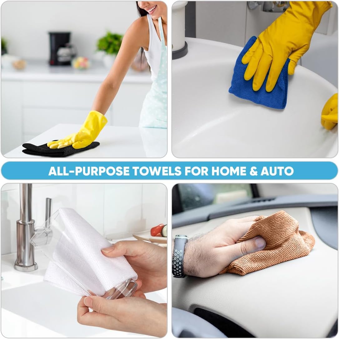 AIDEA Microfiber Cleaning Cloth Roll 55 Sheets, Cleaning Rags Black 11×9"