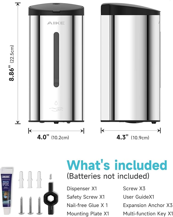 AIKE Classic Automatic Soap Dispenser,25 oz Liquid Wall Mount,Polished Stainless Steel Finish Model AK1205E