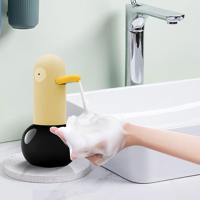Automatic Foaming Soap Dispenser, Duck Head Soap Dispenser 2-Speed Adjustable Touchless Cute Foaming Hand Soap Dispenser for Bathroom Kitchen, USB Rechargeable, 13.5oz (Yellow)