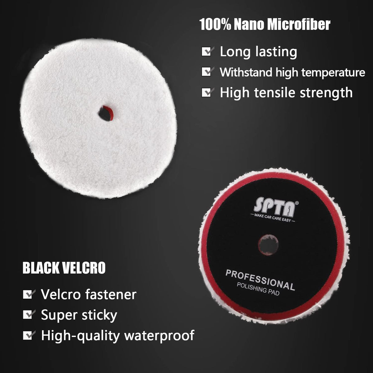 SPTA Polishing Pads, 5Pc 5 Inch 125mm Orbital Buffer Polisher Pads and 1Pc Microfiber Buffing Pads, Foam Polish Pad for Compounding, Polishing and Waxing, for 5''/125mm Backing Plate Car Polisher