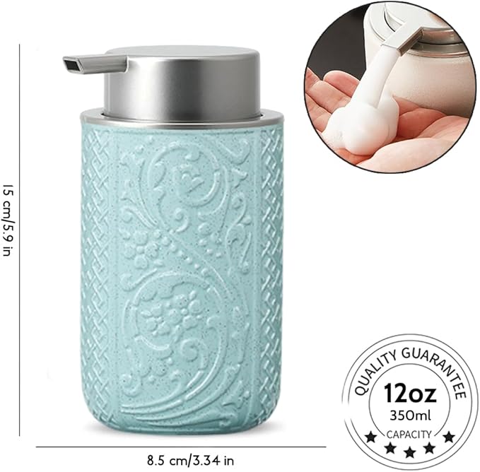 Foaming Hand Soap Dispenser, 12 Oz Ceramic Bathroom Foam Soap Dispenser with Silver Soap Pump, Refillable Lotion Hand Soap Dispenser, Dish Soap Dispenser for Kitchen (Pink)