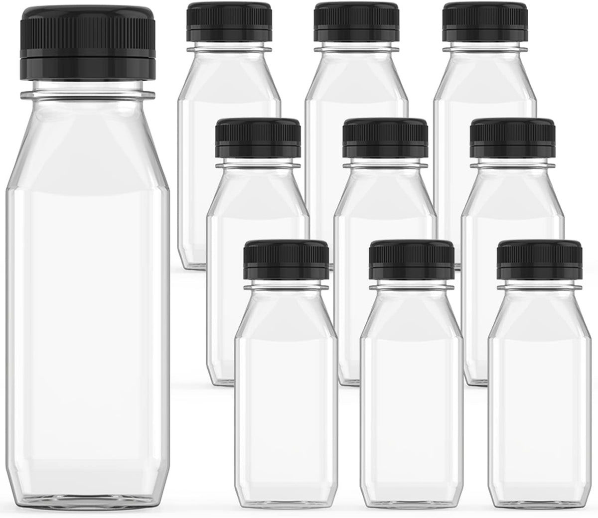 3 Pcs 8 oz Plastic Juice Bottle Reusable Transparent Bulk Beverage Containers with Black Lids for Juice, Drinking Milkshake Tea, Milk