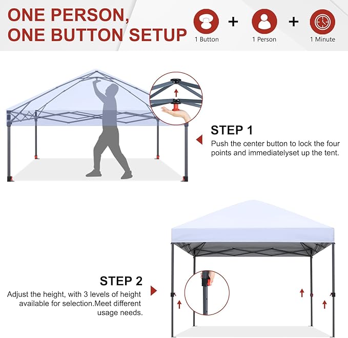 ABCCANOPY 10x10 Pop Up Canopy Tent, Easy Setup Instant Shelter with Wheeled Bag, Heavy Duty Outdoor Canopy for Beach, Market, Backyard, UV Protection, Outdoor Weather Protection (Burgundy, 10x10)