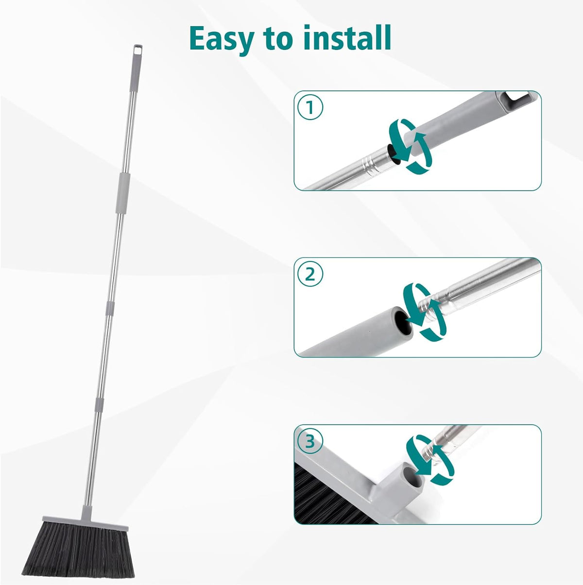 PBHEPJ Broom, 4 Pack Outdoor Broom for Floor Cleaning, 58" Long Stainless Steel Handle, Hard Bristle Angle Broom for Sweeping Indoor, Commercial, Industrial, Garage, Kitchen