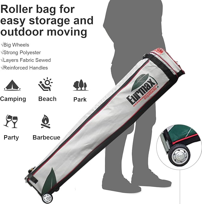 Eurmax USA 10x10ft Pop Up Canopy,Commercial Instant Tent for Outdoor Events,Patented No-Tip Rolling Storage Bag with 4 Sandbags,UV & Water Resistant,Heavy Duty Portable Shelter Gazebo,Khaki