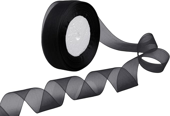 1 Inch 50 Yards Sheer Organza Ribbon Chiffon Ribbon for Gift Wrapping Wedding Bouquet Crafts (Black)