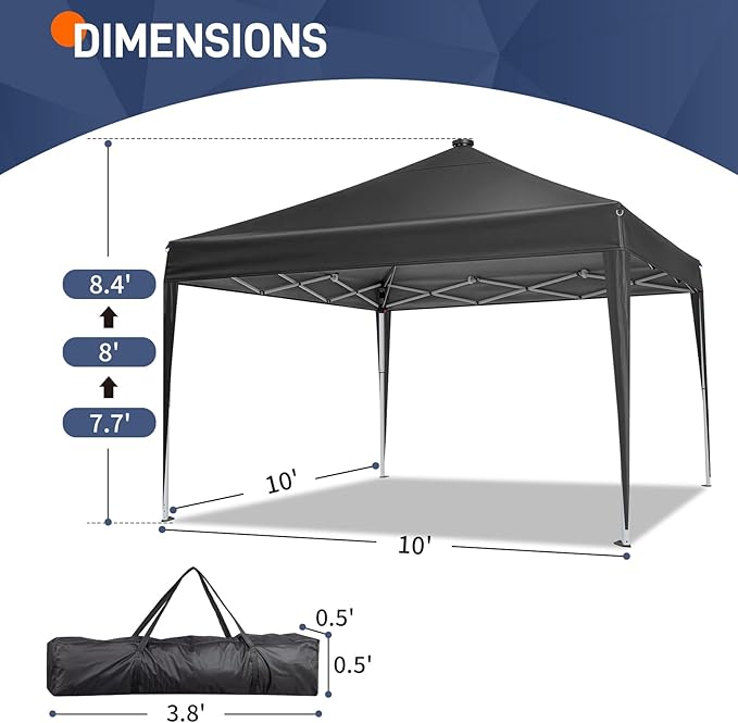 Outvita 10x10ft Ez Pop Up Canopy, Portable Instant Canopy Tent with 4 SideWalls & Meteor LED Lights for Outdoor Events, Party, Wedding, Birthday,Graduation