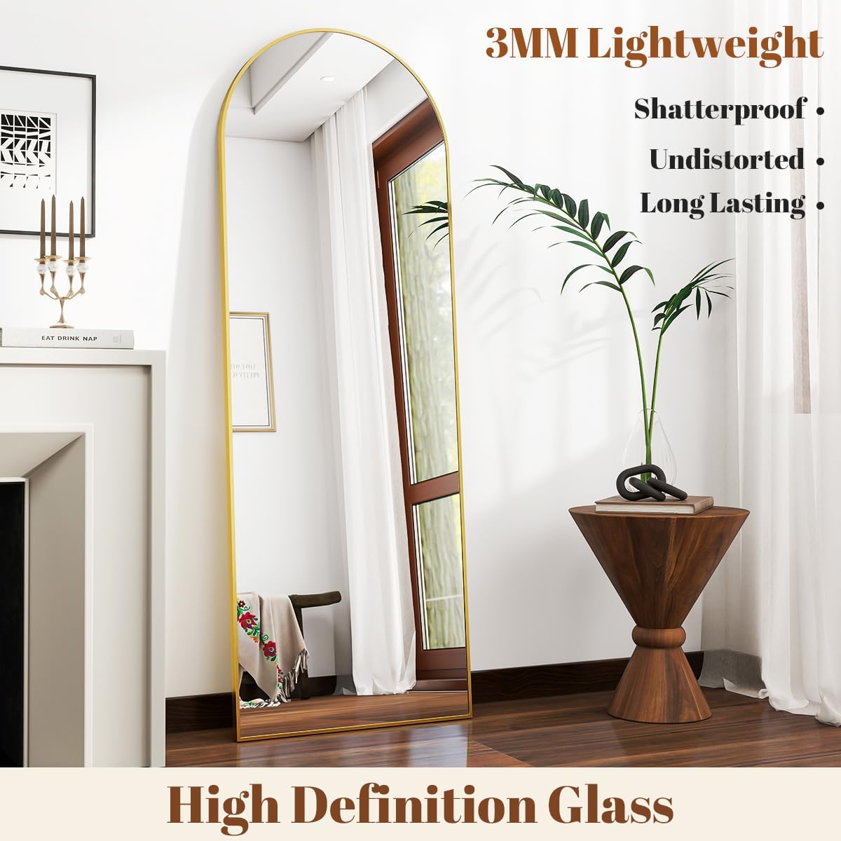 VooBang 18 x 58 inch Arched Full Length Mirror, Gold Arch Floor Mirror Full Length with Stand, Full Body Standing Mirror for Living Room, Bedroom