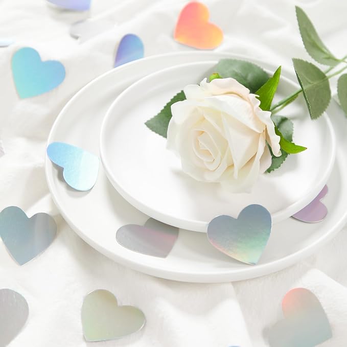 Iridescent-Disco Valentines Day Party-Decorations Heart Confetti - 300pcs Wedding Birthday Dining Table Centerpiece,Bachelorette Baby Bridal Shower Engagement Holographic Decor Lasting Surprise