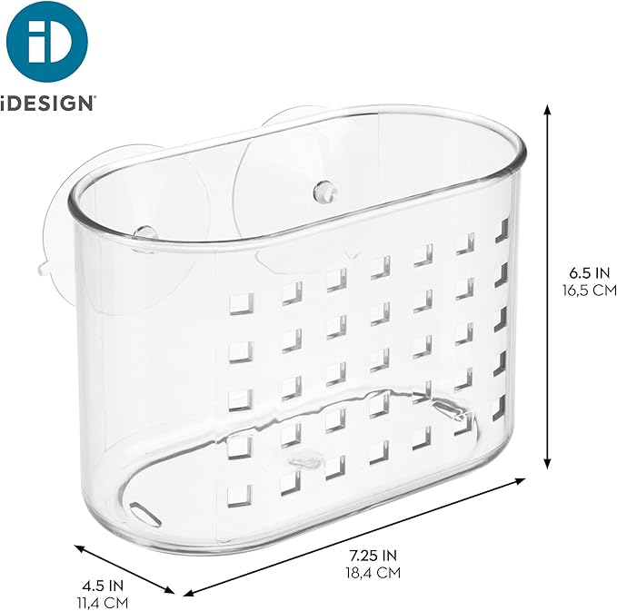 iDesign Small Suction Shower Basket for Bathroom Storage - Set of 2 - Clear - Made in USA