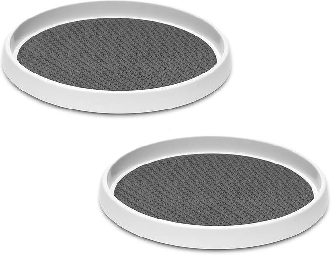 2 Set, 10 Inch Non-Skid Lazy Susan Organizers - Turntable Rack for Cabinet, Pantry Organization and Storage, Kitchen, Fridge, Bathroom Makeup Vanity Countertop, Under Sink Organizing, Spice Rack