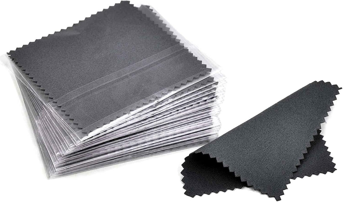 SEVENWELL 50pcs Jewelry Cleaning Cloth Dark Gray Polishing Cloth for Sterling Silver Gold Platinum Small Silver Polish 8x8cm