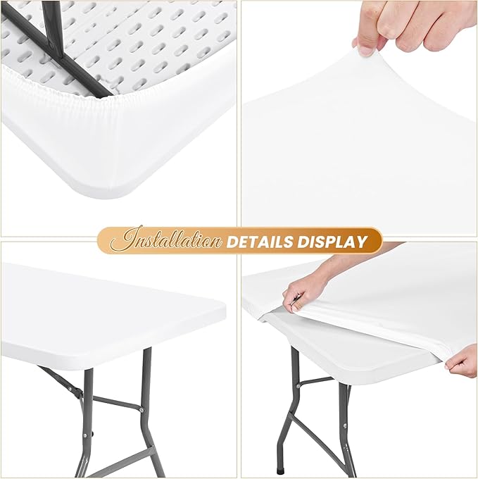 6 Pack Stretch Fabric Table Top Cap Cover, fits 6Ft Tables, Spandex Table Covers Washable Elastic Universal Rectangle Tablecloth Protector for Indoor Outdoor Party Picnic Wedding, White, 30" W x 72" L