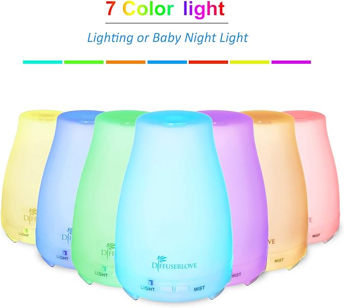 Diffuserlove Essential Oil Diffusers 200ML Remote Control Ultrasonic Mist Humidifiers BPA-Free Aromatherapy Diffuser with 7 Color Lights, Auto Shut-Off for Bedroom Office Kitchen
