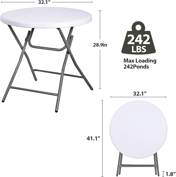 SUPER DEAL 32in Cocktail Table, Indoor Outdoor Portable High Top Table, Plastic Round Bar Height Folding Table for Party Wedding Event, White