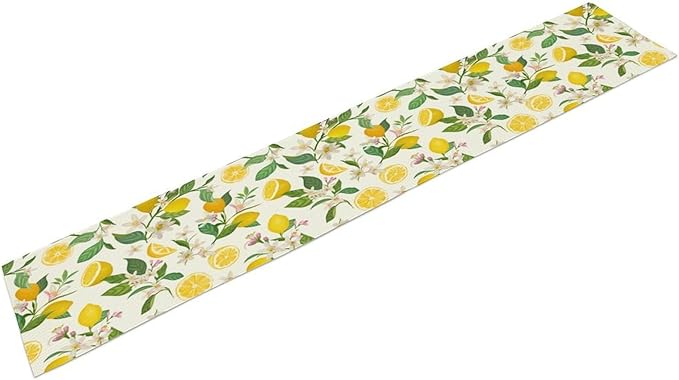 Yellow Lemon Table Runner,Spring Floral Summer Fruits Print Table Decoration for Farmhouse Kitchen Dinner Dining Table Holiday Party Home Decor 13x36in
