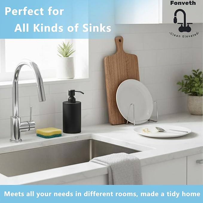 Soap Dispenser Black Countertop for Bathroom Kitchen, 400ml (13.5oz) Resin Bottle with Stainless Steel Pump, Cylindrical Bottle - for Liquid Soap, Lotion and Dish Soap