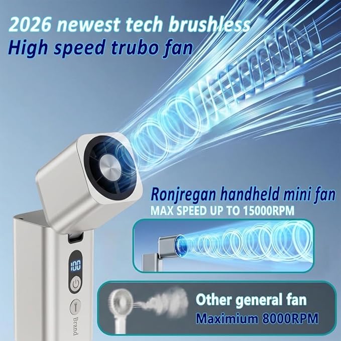 Metal Portable Mini handheld fan 1-100 speed 15000RPM,Rechargeable Pocket Personal handheld turbo fan 5000mAh with flashlight,Small hand held fan for Travel Camping Beach,Gifts for Women (Silver)
