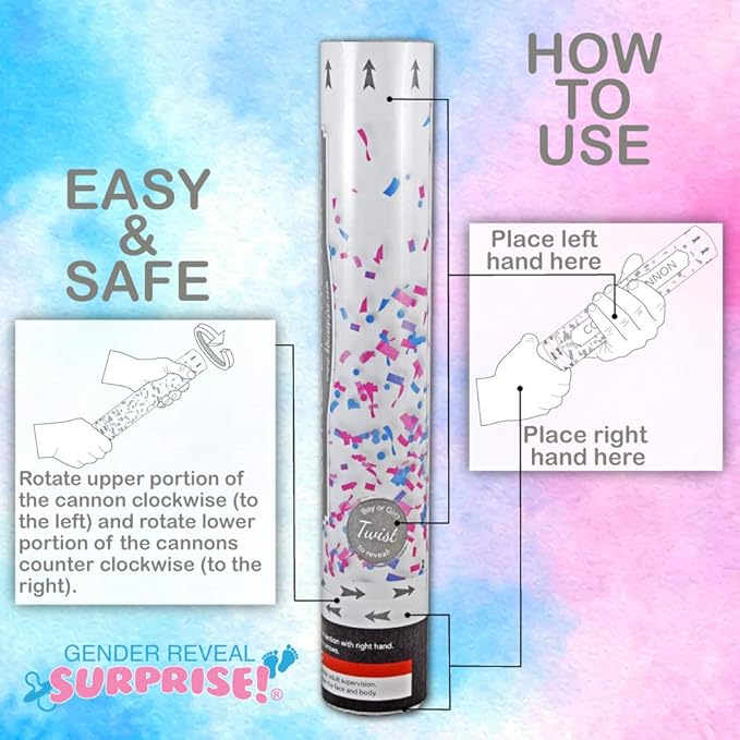 Gender Reveal Surprise - Pink Powder Cannon Bundle - Easy to Use Pink Powder Cannon for Baby Gender Reveal Parties - Includes 8 Balloon Decorations - 16 Inch - 4 Pack