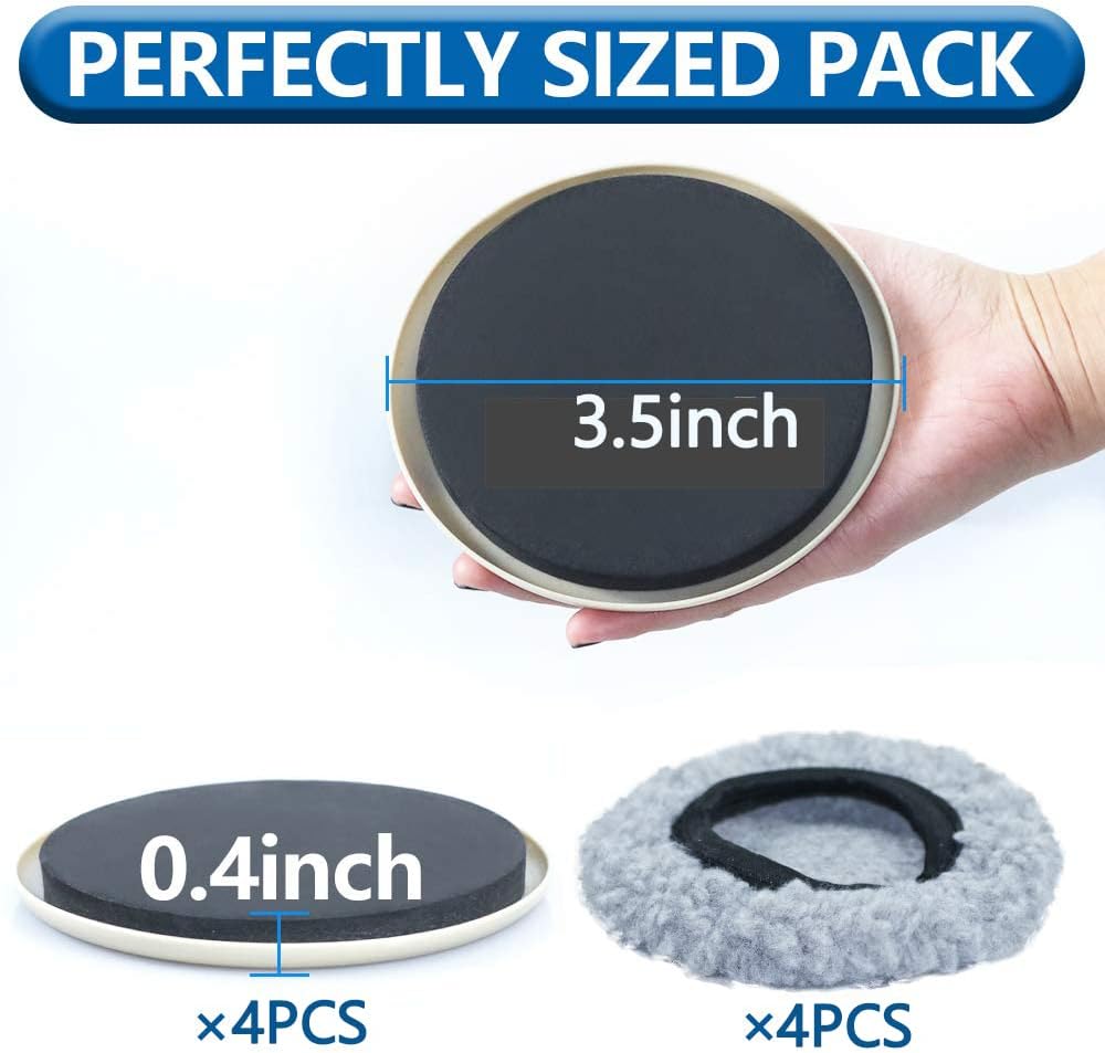 Furniture Sliders, Multi-Surface Furniture Movers Sliders for Carpet and Hardwood Floors, 4 Pack 3 1/2" Moving Pads and 4 Hardwood Socks, Slide Furniture on Any Surface Easily!