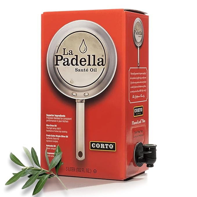 Corto La Padella® High Smoke Point Cooking Oil, Chef-Grade Sauté Oil Blend with Grapeseed, Avocado, Rice Bran Oils, Oxygen-Free FlavorLock Box, 3L